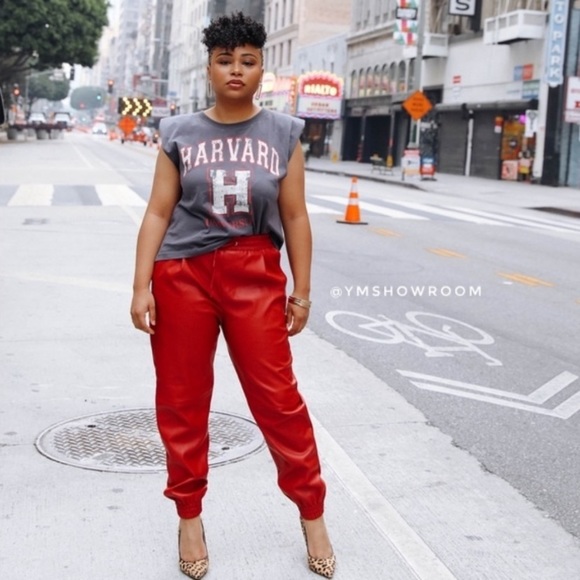 Zara | Pants u0026 Jumpsuits | Zara Red Faux Leather Joggers | Poshmark